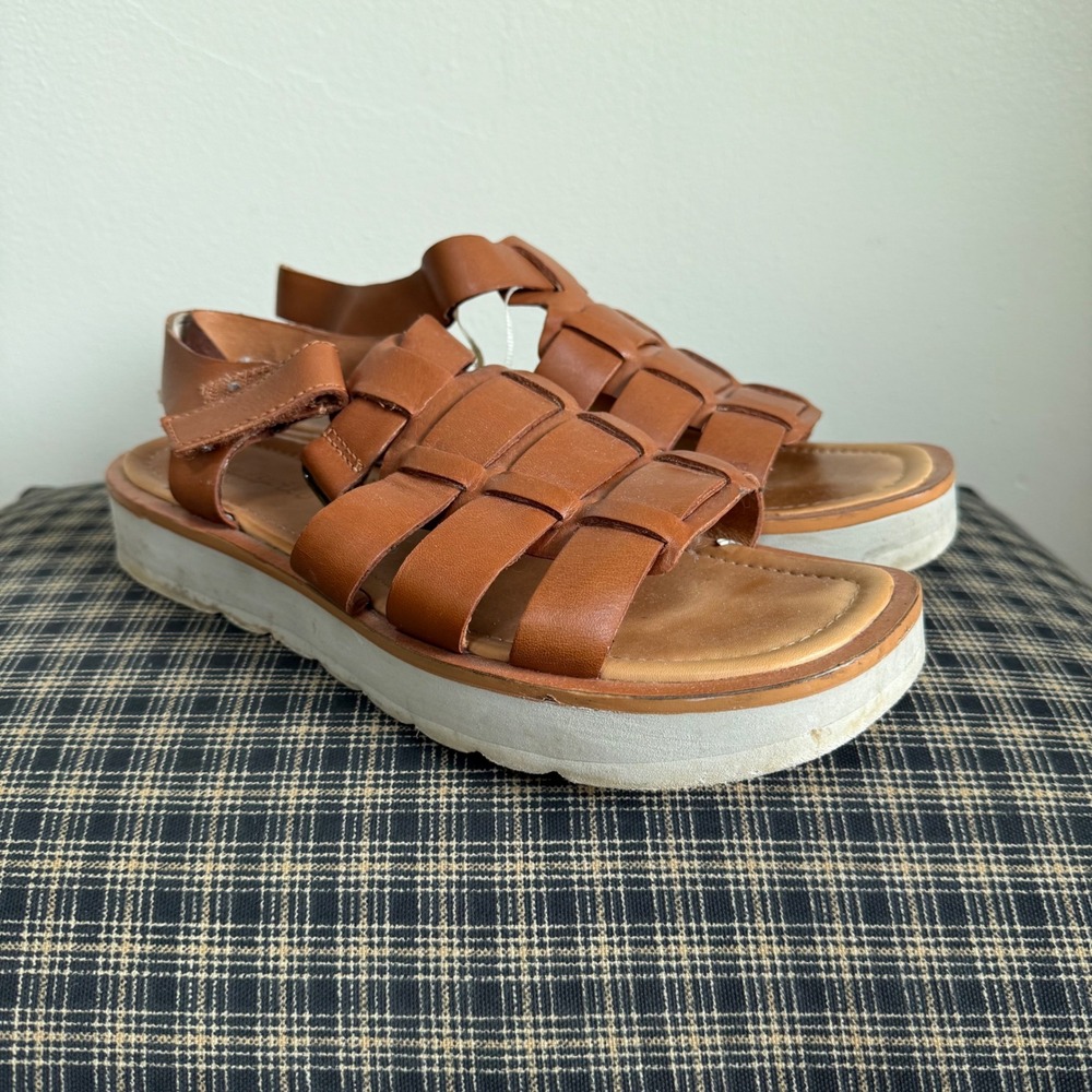 Madewell The Kiera Fisherman Woven Leather Platform Sandal Size‎ 7.5 Brown